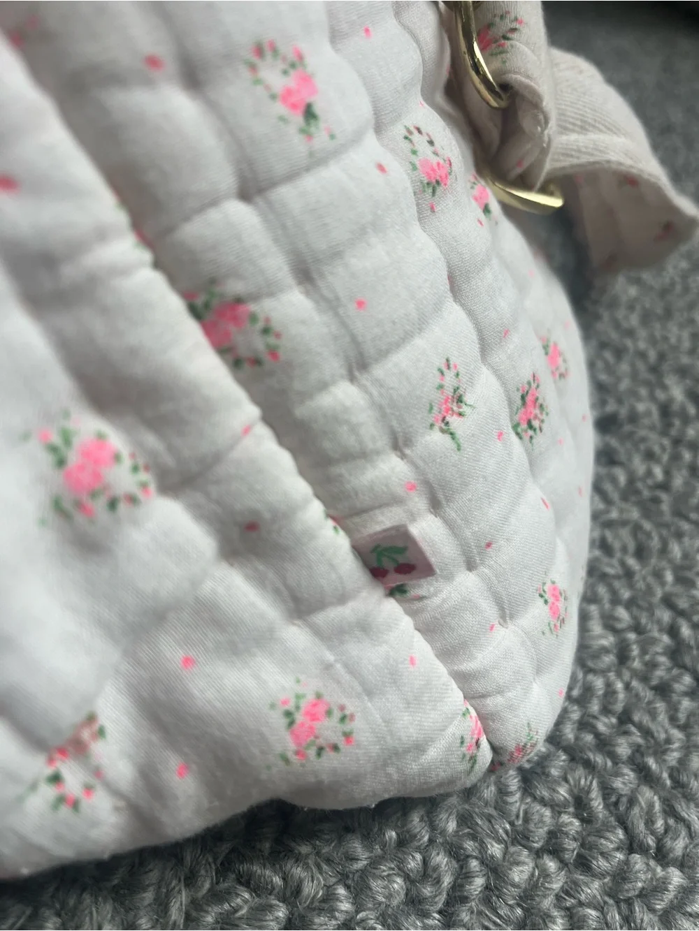 Bonpoint Quilted Floral Diaper Bag in Light Cream and Pink